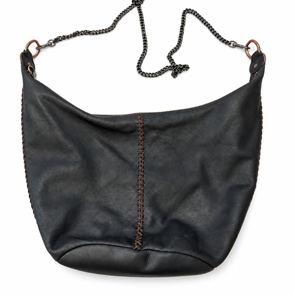 Sigrid Olsen Women's Hobo Shoulder Bag Black One Size Leather Whipstitch Trim
